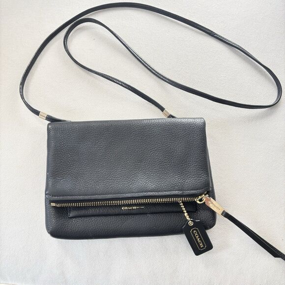 COACH Coach All Leather Shoulder Bag Crossbody Black - Picture 1 of 7